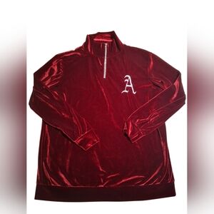 Deep Red Velour / Velvet Half-Zip Pullover/ Sweater Mock Neck – Size Large